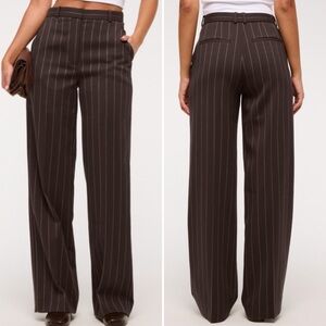 NWT A&F Sloane Tailored Wide Leg Pant 30 Long Dark Brown Pinstripe Abercrombie